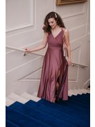 Gracious – staroružové maxi šaty, s prekladaným a rebrovaným dekoltom