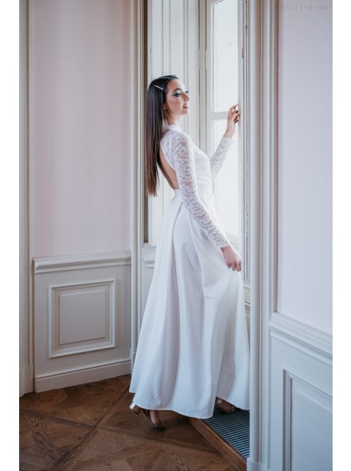 Spruce - biele maxi šaty s čipkovaným topom bez chrbta