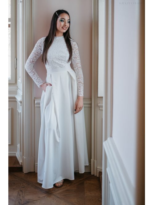 Spruce - biele maxi šaty s čipkovaným topom bez chrbta