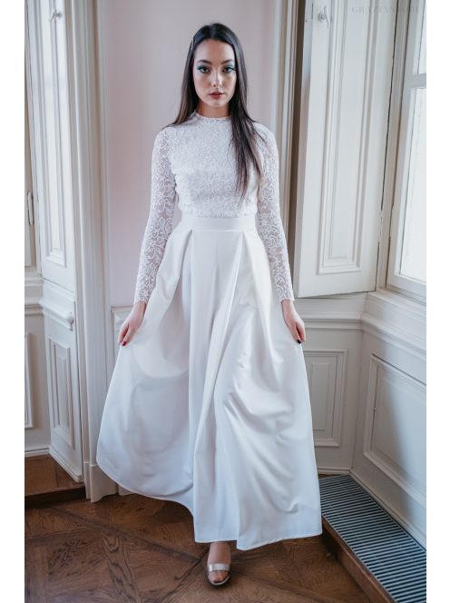 Spruce - biele maxi šaty s čipkovaným topom bez chrbta