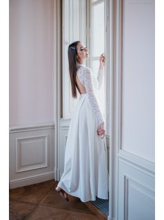 Spruce - biele maxi šaty s čipkovaným topom bez chrbta