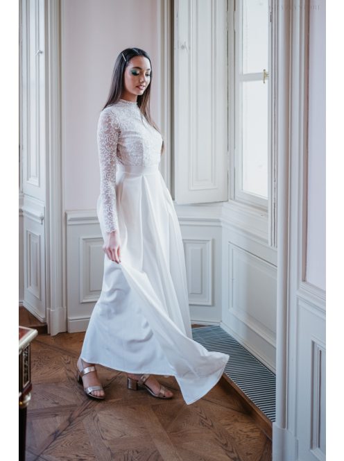 Spruce - biele maxi šaty s čipkovaným topom bez chrbta