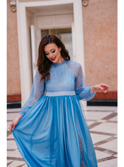 Graceful - modré čipkované maxi šaty