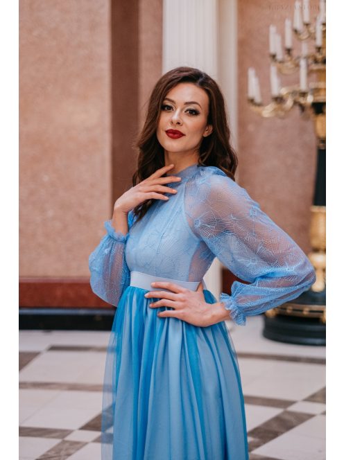Graceful - modré čipkované maxi šaty