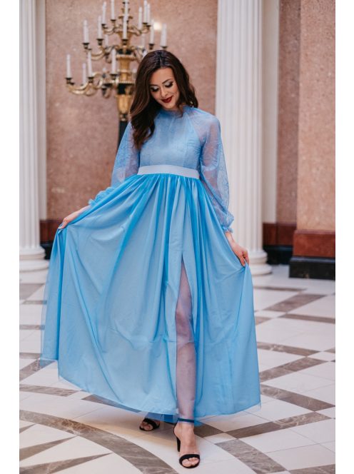 Graceful - modré čipkované maxi šaty