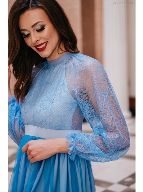 Graceful – modré čipkované maxi šaty