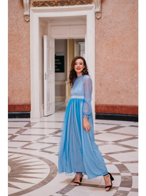 Graceful – modré čipkované maxi šaty