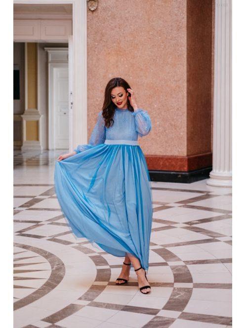 Graceful – modré čipkované maxi šaty