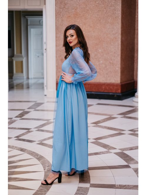 Graceful – modré čipkované maxi šaty