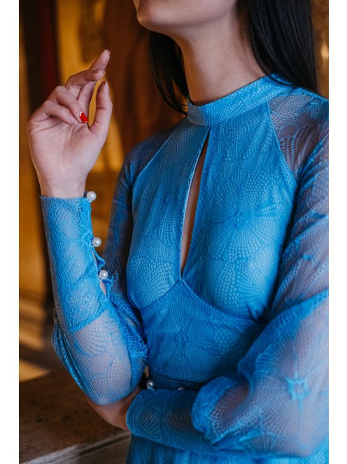 Graceful mini – modré čipkované mini šaty 