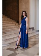 Eve – tmavomodré jednostranné čipkované maxi šaty