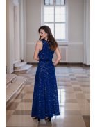 Eve – tmavomodré jednostranné čipkované maxi šaty