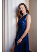 Eve – tmavomodré jednostranné čipkované maxi šaty