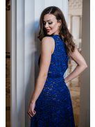 Eve – tmavomodré jednostranné čipkované maxi šaty