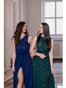 Eve – tmavomodré jednostranné čipkované maxi šaty