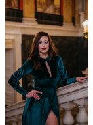 Scarlett - zelené velúrové maxi šaty s dlhým rukávom