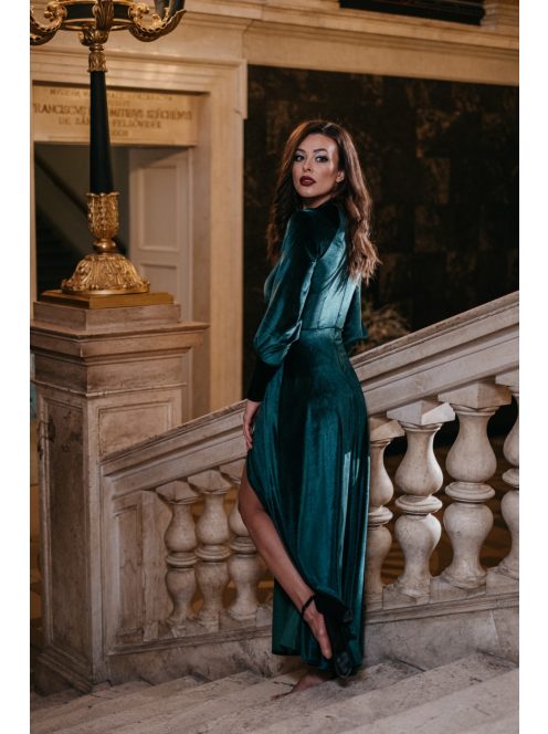 Scarlett - zelené velúrové maxi šaty s dlhým rukávom