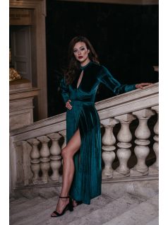Scarlett - zelené velúrové maxi šaty s dlhým rukávom