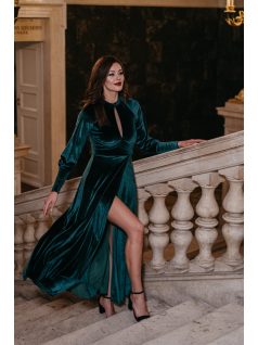 Scarlett - zelené velúrové maxi šaty s dlhým rukávom