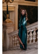 Scarlett - zelené velúrové maxi šaty s dlhým rukávom