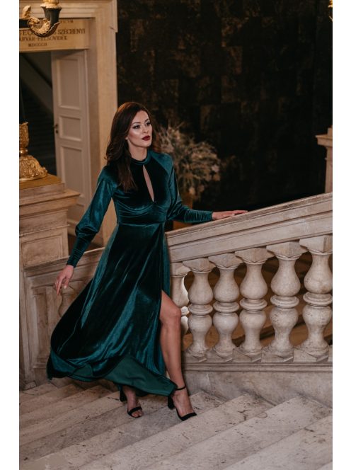 Scarlett - zelené velúrové maxi šaty s dlhým rukávom