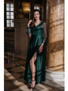 Gracious Long – tmavozelené maxi šaty s rebrovaným dekoltom 