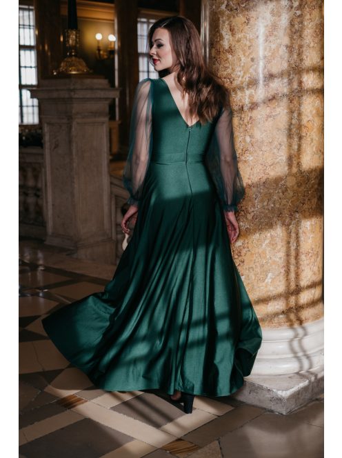 Gracious Long – tmavozelené maxi šaty s rebrovaným dekoltom 