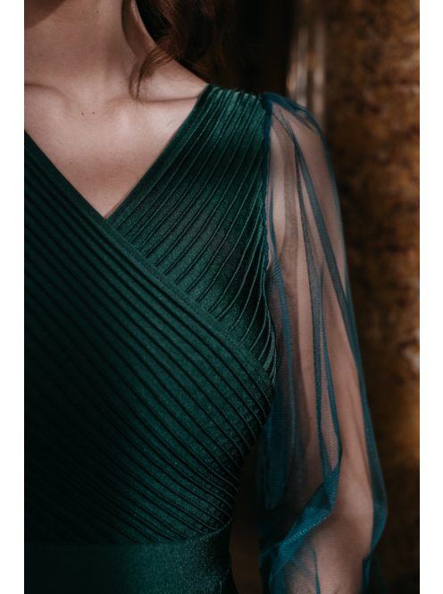 Gracious Long – tmavozelené maxi šaty s rebrovaným dekoltom 