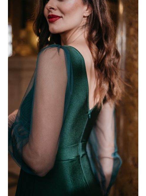 Gracious Long – tmavozelené maxi šaty s rebrovaným dekoltom 