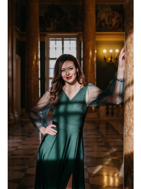 Gracious Long – tmavozelené maxi šaty s rebrovaným dekoltom 