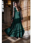 Gracious Long – tmavozelené maxi šaty s rebrovaným dekoltom 