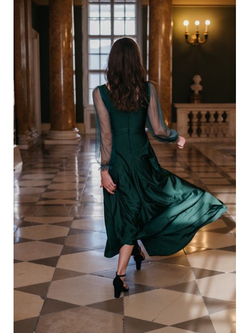 Gracious Long – tmavozelené maxi šaty s rebrovaným dekoltom 