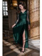 Gracious Long – tmavozelené maxi šaty s rebrovaným dekoltom 