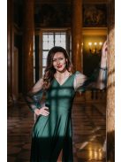 Gracious Long – tmavozelené maxi šaty s rebrovaným dekoltom 