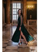 Gracious Long – tmavozelené maxi šaty s rebrovaným dekoltom 