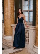 Classy – tmavomodré maxi šaty s V-výstrihom