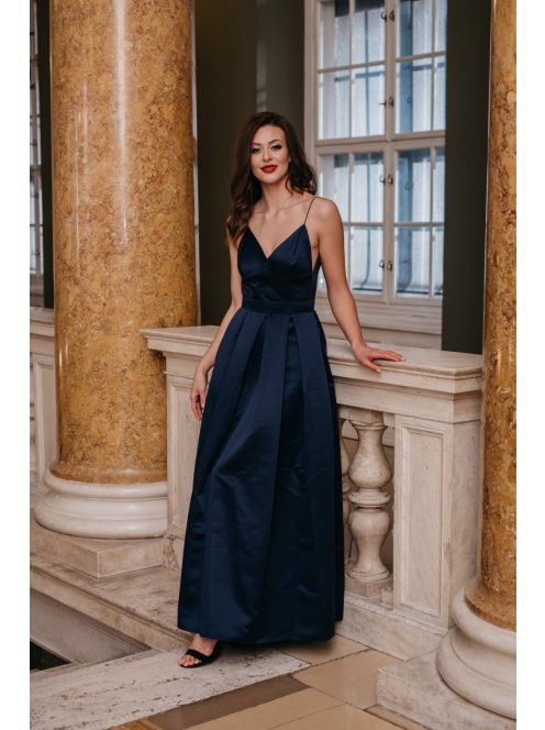 Classy – tmavomodré maxi šaty s V-výstrihom