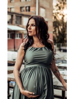 Vpredu-vzadu uzavreté bezrukávové maxi šaty - army