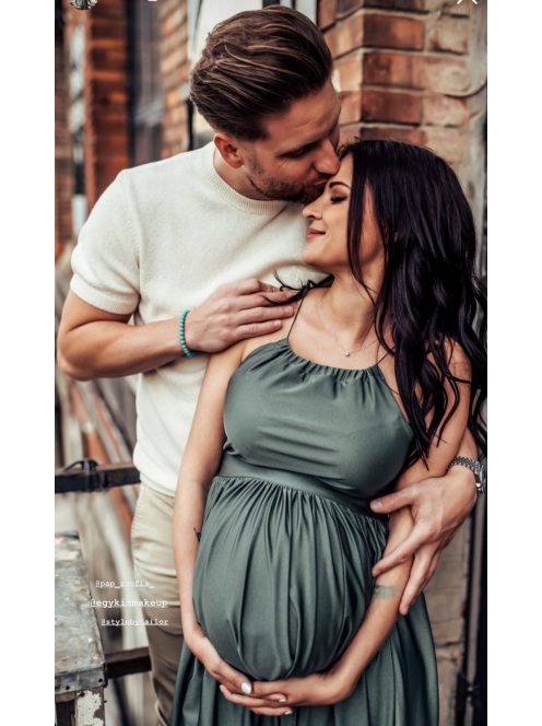 Vpredu-vzadu uzavreté bezrukávové maxi šaty - army