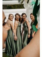 Vpredu-vzadu uzavreté bezrukávové maxi šaty - army