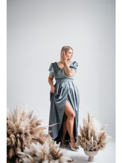 Ramóna - Zelené saténové maxi s velúrovým topom