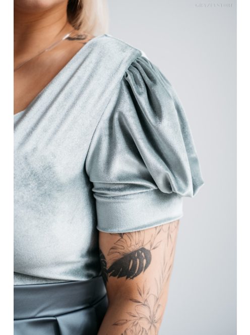 Ramóna - Zelené saténové maxi s velúrovým topom