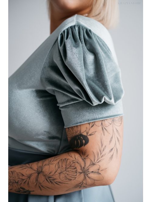 Ramóna - Zelené saténové maxi s velúrovým topom