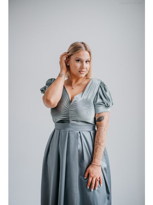 Ramóna - Zelené saténové maxi s velúrovým topom