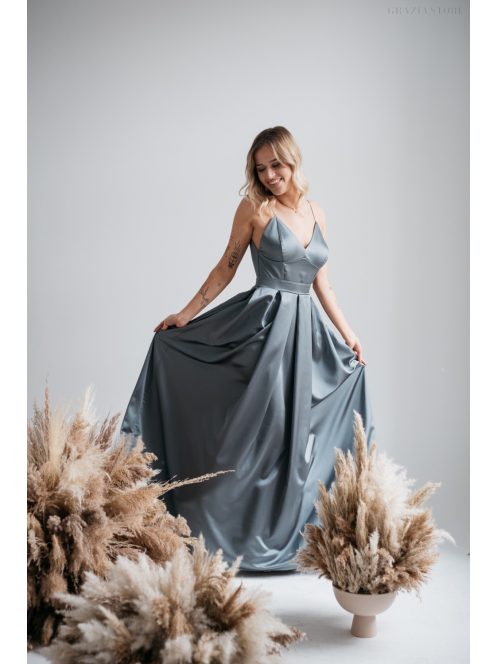 Zenina- Zelené saténové maxi šaty s výstrihom do V