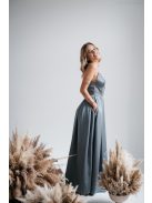 Zenina- Zelené saténové maxi šaty s výstrihom do V