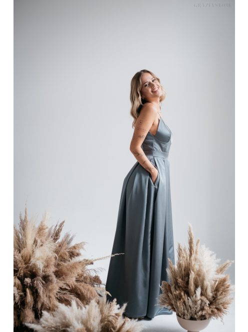 Zenina- Zelené saténové maxi šaty s výstrihom do V