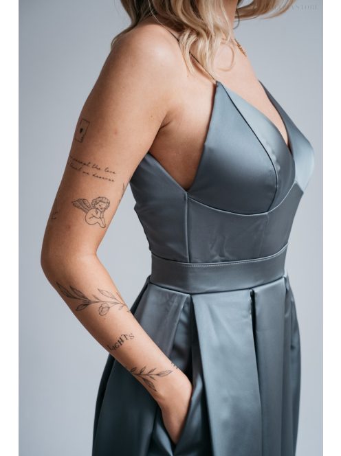 Zenina- Zelené saténové maxi šaty s výstrihom do V