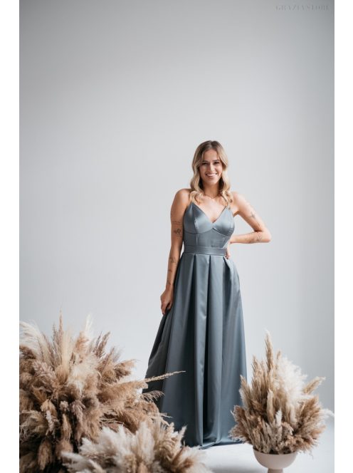 Zenina- Zelené saténové maxi šaty s výstrihom do V