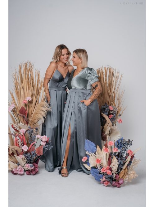 Zenina- Zelené saténové maxi šaty s výstrihom do V